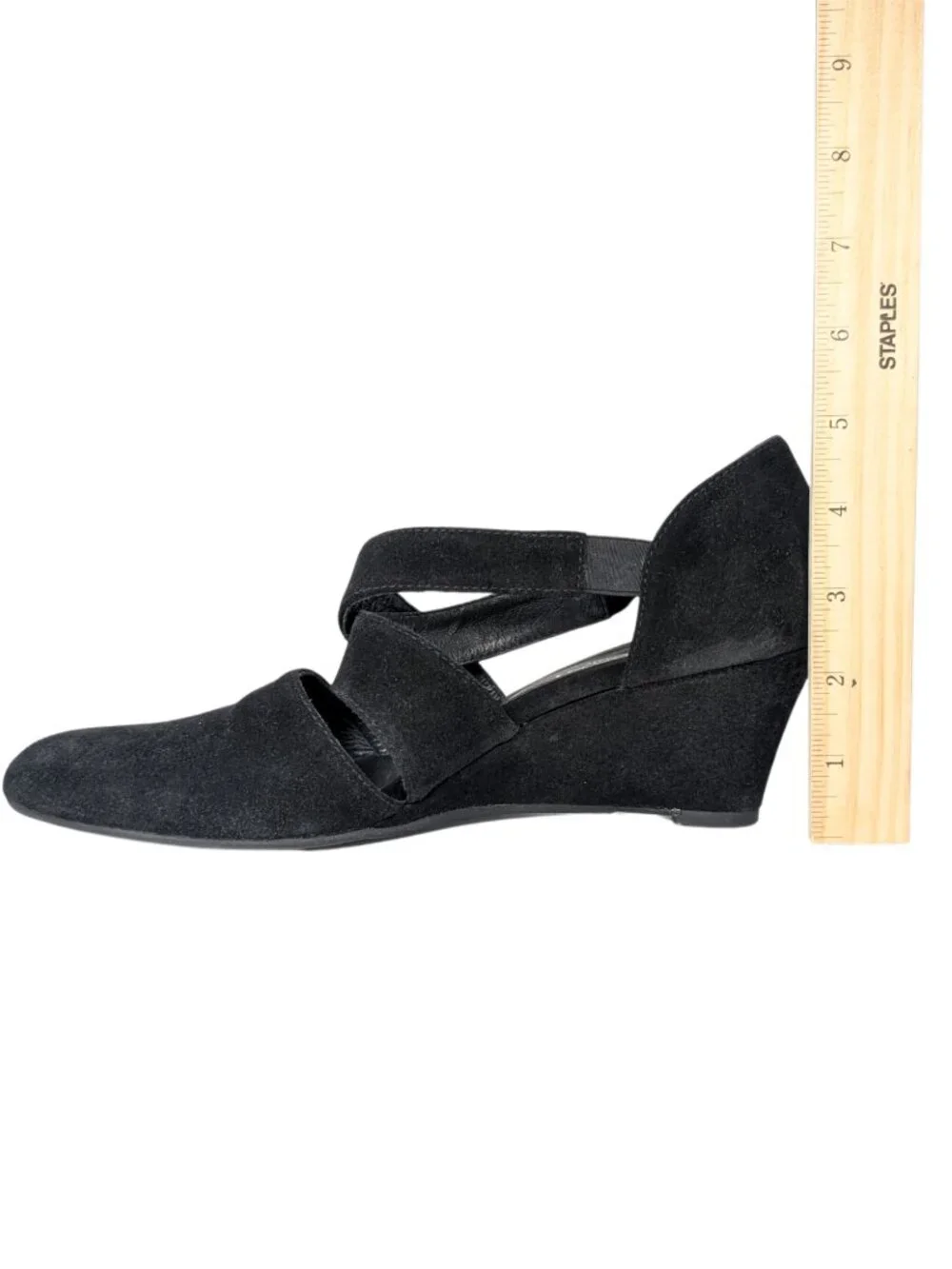Cordani 8.5 39 Ladies Black Suede Italian Almond Toe Slip On Dress Wedge Heels